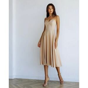 NEW Elagia Cream Sweetheart Strapless Glam Bridesmaid A Line Midi Dress Size M